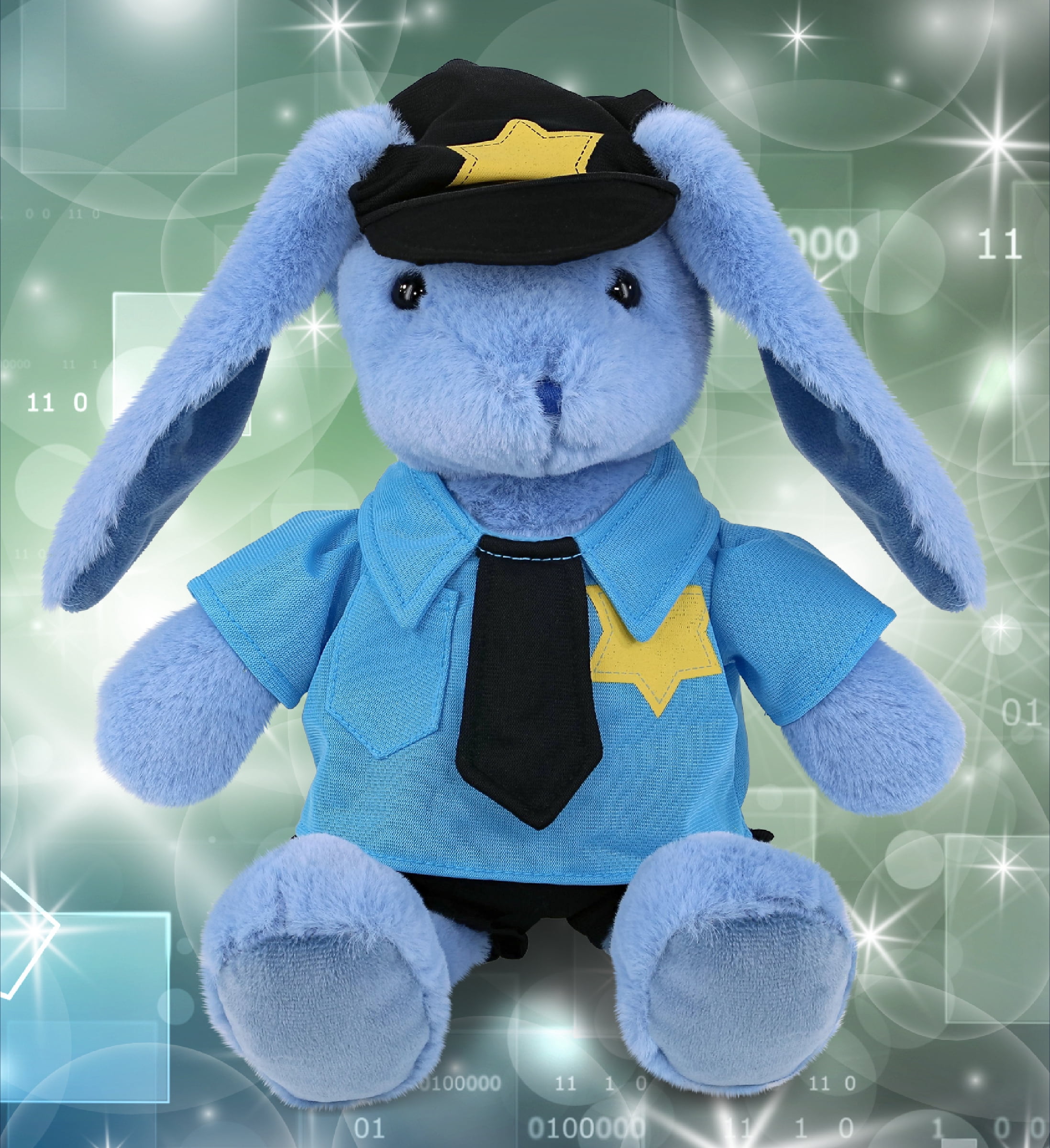 DolliBu Baby Blue Rabbit Police Officer Plush Toy – Super Soft Blue Rabbit Cop Stuffed Animal Dress Up Cop Uniform and Cap Outfit, Fluffy Blue Rabbit Policeman Toy Plush Gift for Kids – 8 Inches