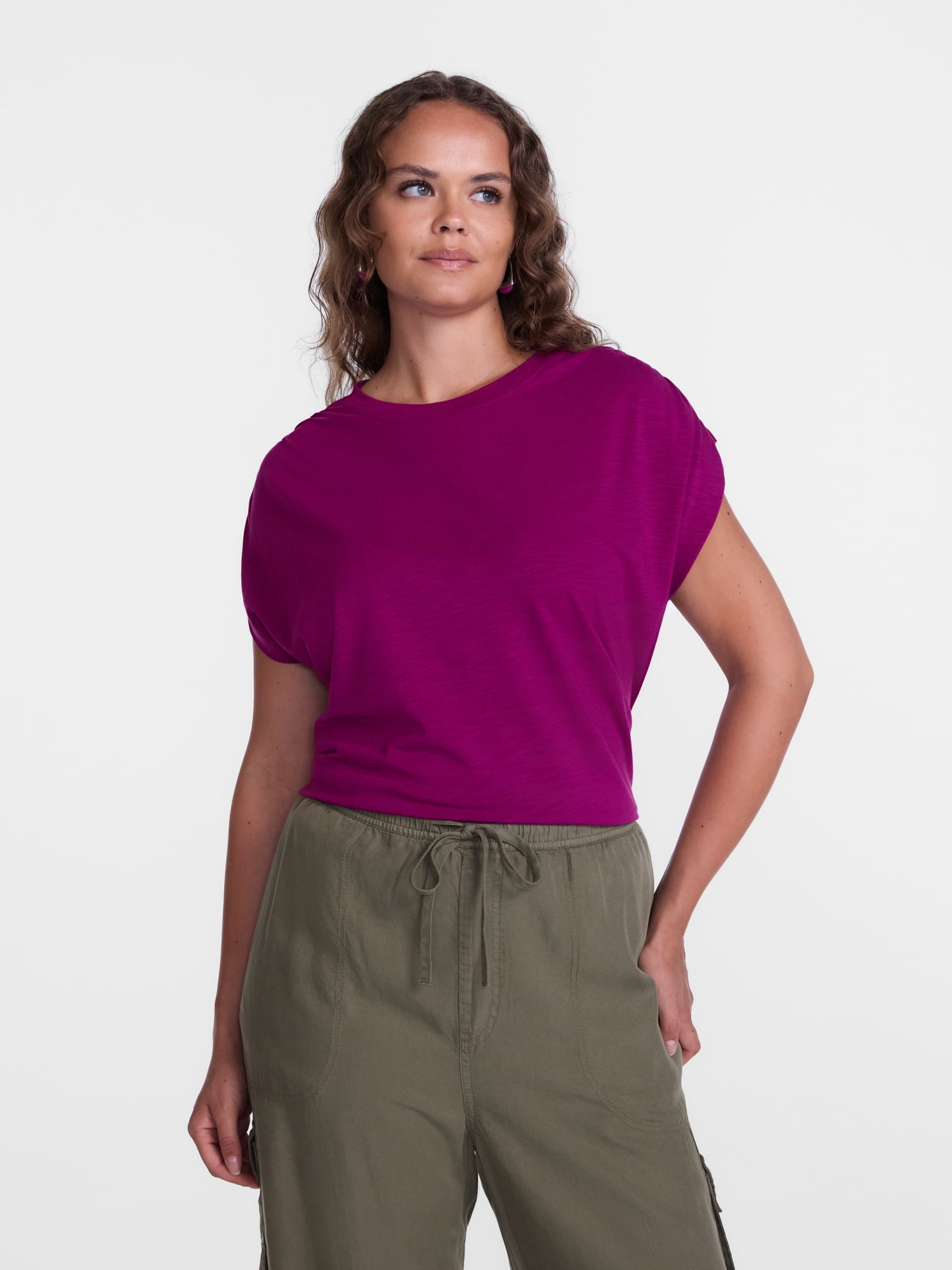 Scenario Women's and Women's Plus Shirred Shoulder Tee, Sizes XS-4X