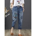 thumbnail image 4 of y2k Elastic Waist Embroidery Lace Up Ankle-Length Pants Summer Casual Pencil Jeans Spring Korean Fashion New Vintage Clothes, 4 of 5