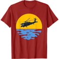 thumbnail image 1 of UH-60 Helicopter Chopper Sikorsky Flying at Sunset over Sea T-Shirt, 1 of 1