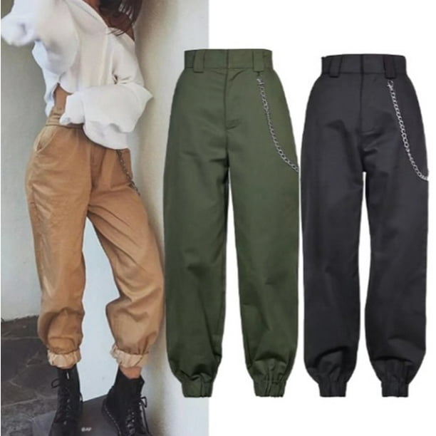 Women Cargo Pants High Waist Jogger Skinny Trousers Side Pockets Sweatpants