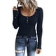 thumbnail image 1 of Prolriy - Camisetas de verano para mujer 2024, camisetas Henley de manga larga, camisetas ajustadas con botones y cuello redondo, camisetas de punto acanalado, camisetas para mujer, azul marino XXL, 1 of 7