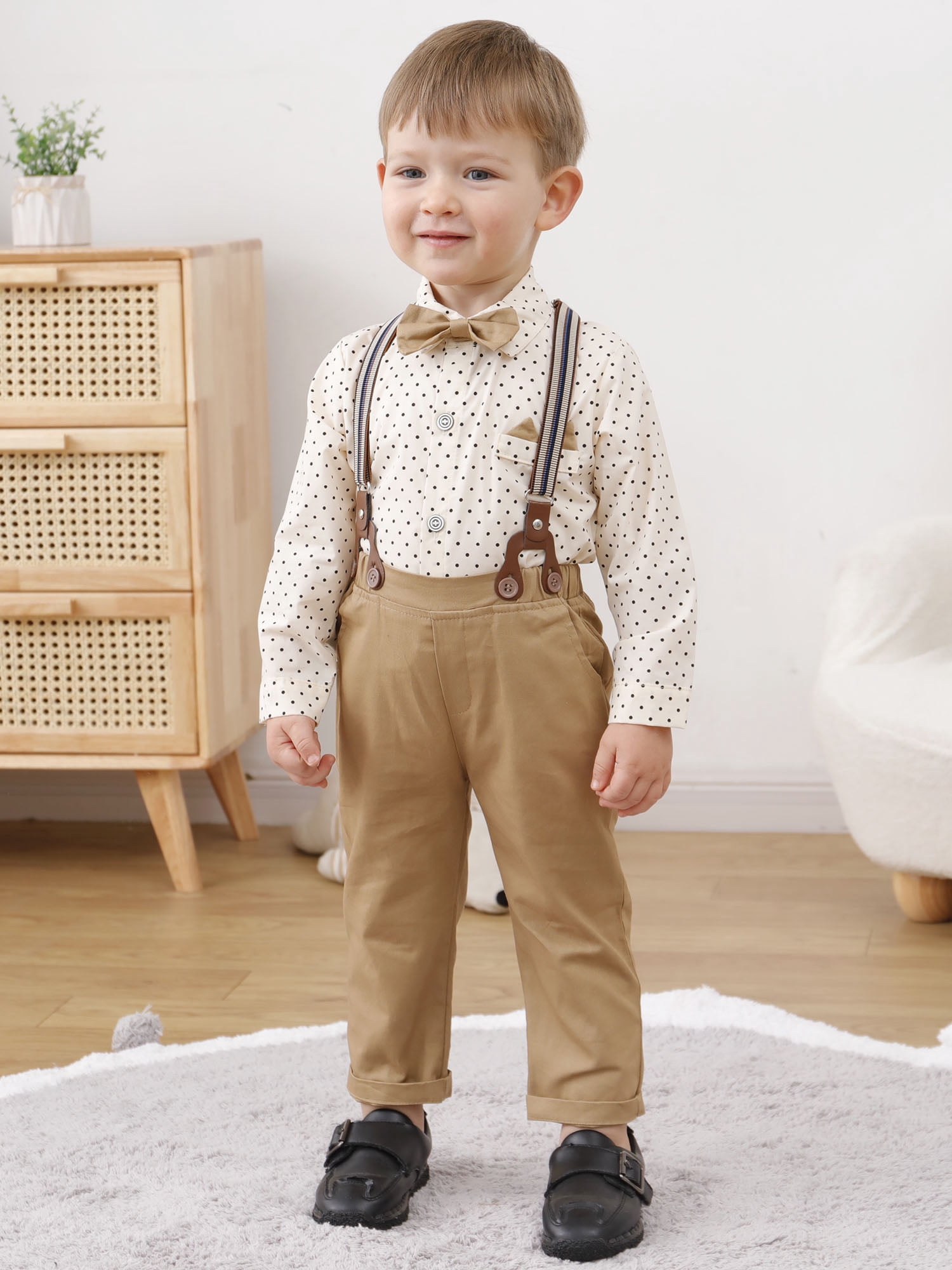 Toddler Baby Boy Clothes Suit 1-5T Gentleman Party Formal Dress Shirt Bowtie Suspender Pants 3pcs