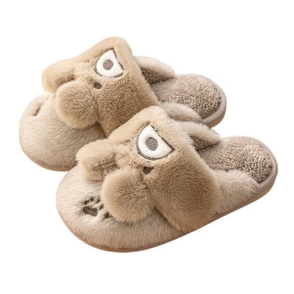 GobdXE Cute Cartoon Bunny Kids Fuzzy Slide Slippers Open Toe Warm Indoor House Slippers for Home Wear Size:8-9 Years