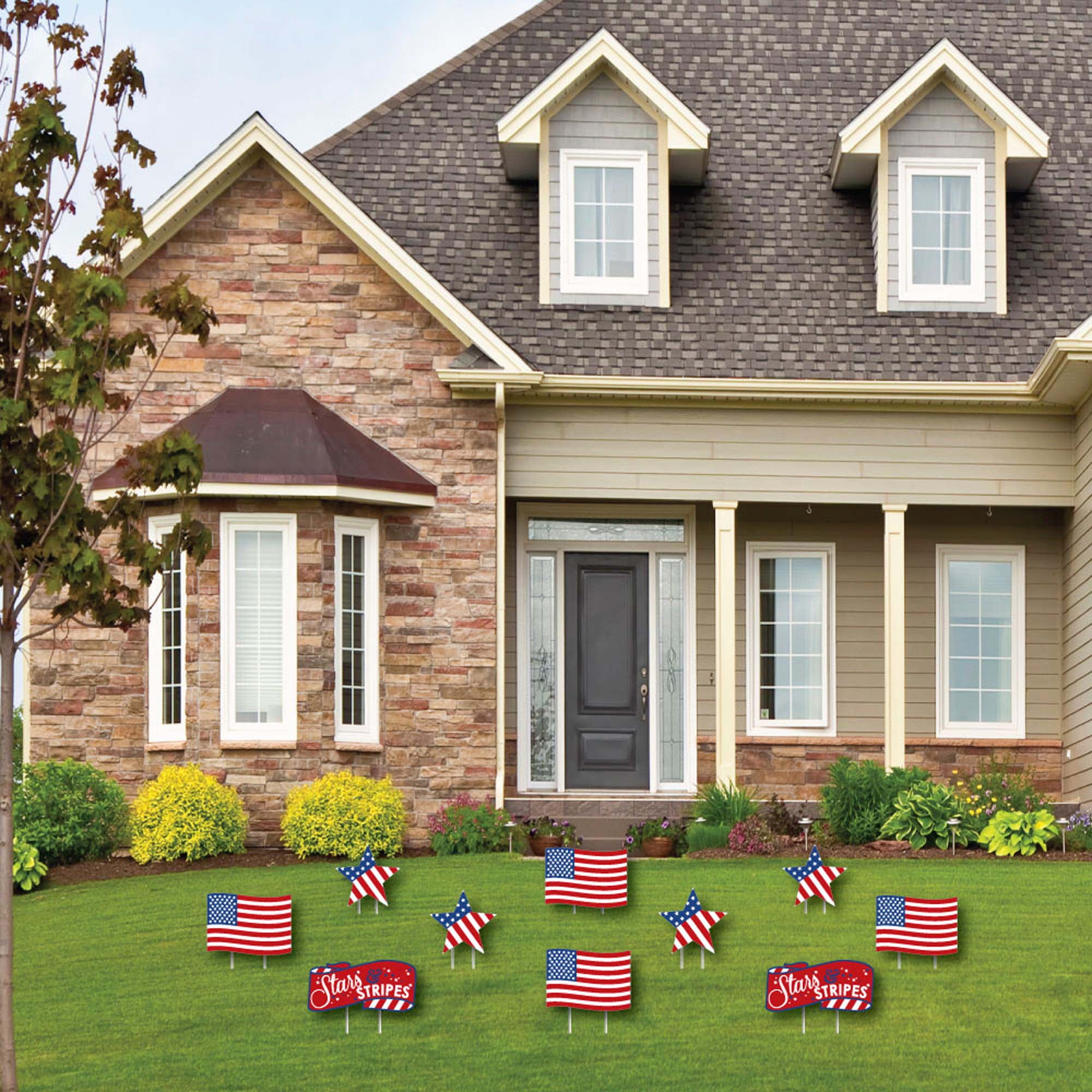 Big Dot of Happiness Stars & Stripes - American Flag & Star Lawn Decor - Outdoor Memorial Day & 4th of July USA Patriotic Yard Decorations - 10 Piece