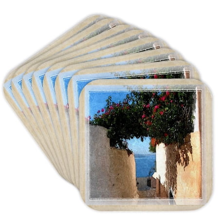 3drose, Walkway in Greece, Set of 8 Coasters - Soft