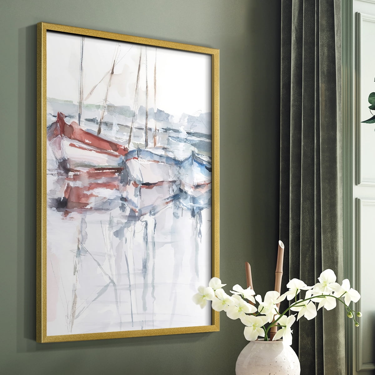Watercolor Harbor Study II Framed Print in Gold Solid Wood 22 x 28 Framed Print