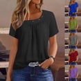 thumbnail image 6 of Lovskoo Summer Tops for Women 2024 Round Neck Short Sleeve Trendy Casual Solid Color Tshirt Blouse Blue, 6 of 6