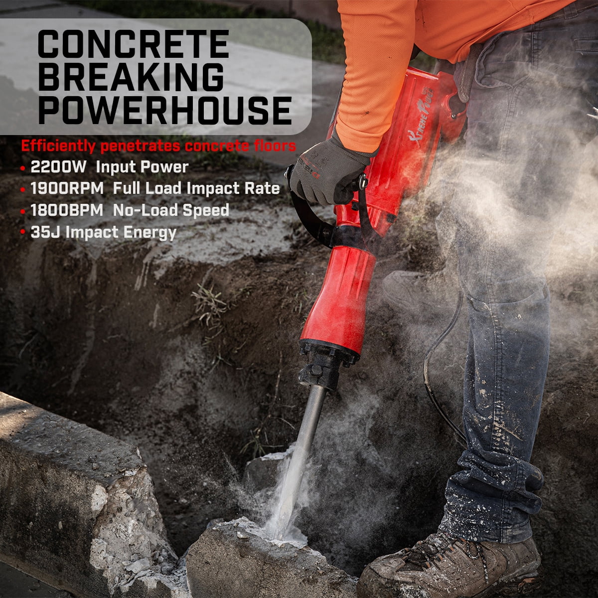 XtremepowerUS Demolition Jack Hammer Concrete Breaker, 2200W Electric Hammer with Shovel & Chisel Set