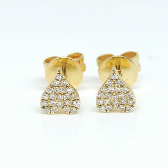 New 14k yellow Gold 0.10Ct Round Diamond heart stud Earrings Push Back Fastening