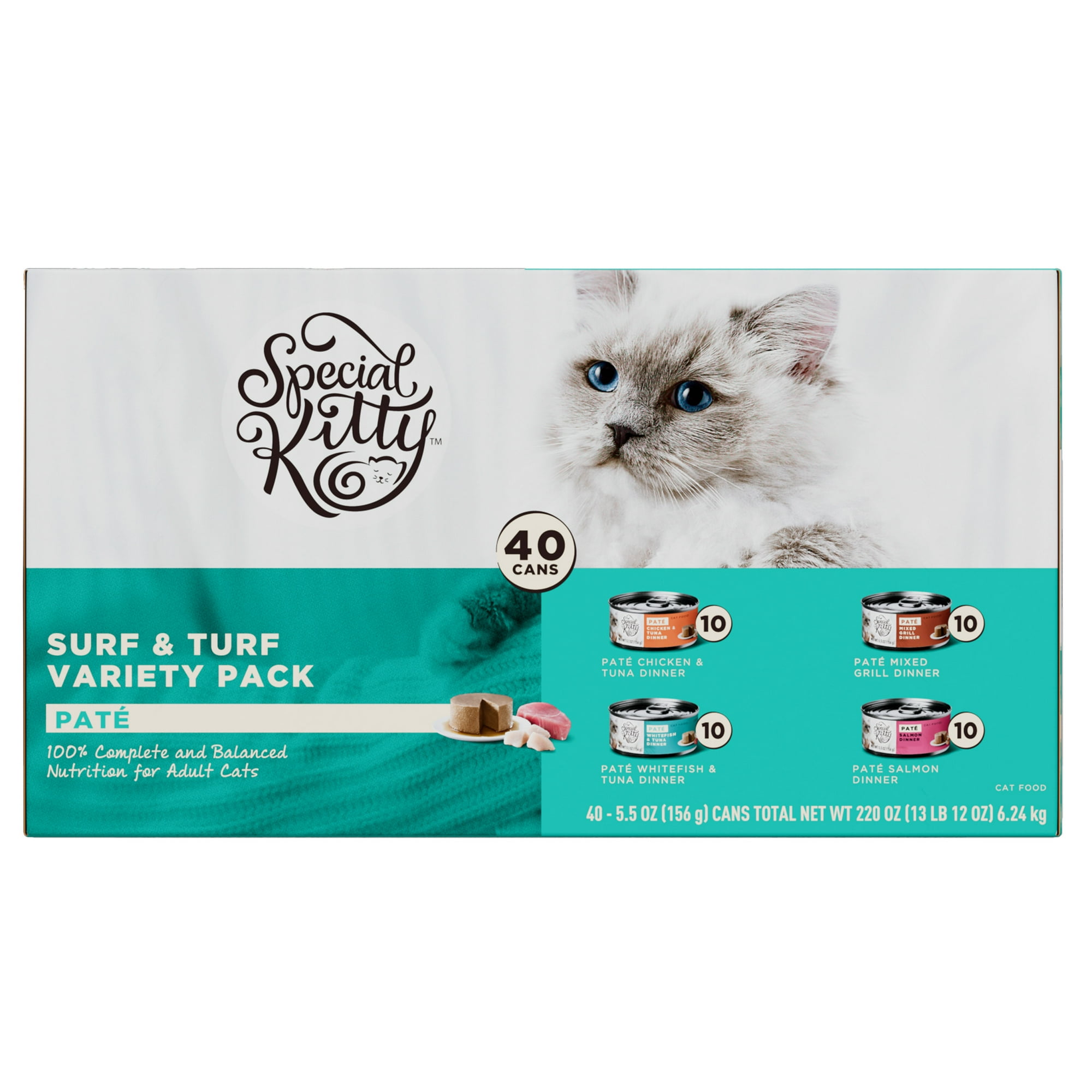 Special Kitty Surf & Turf Pate Wet Cat Food Variety Pack, 5.5 oz Cans, 40 Pack