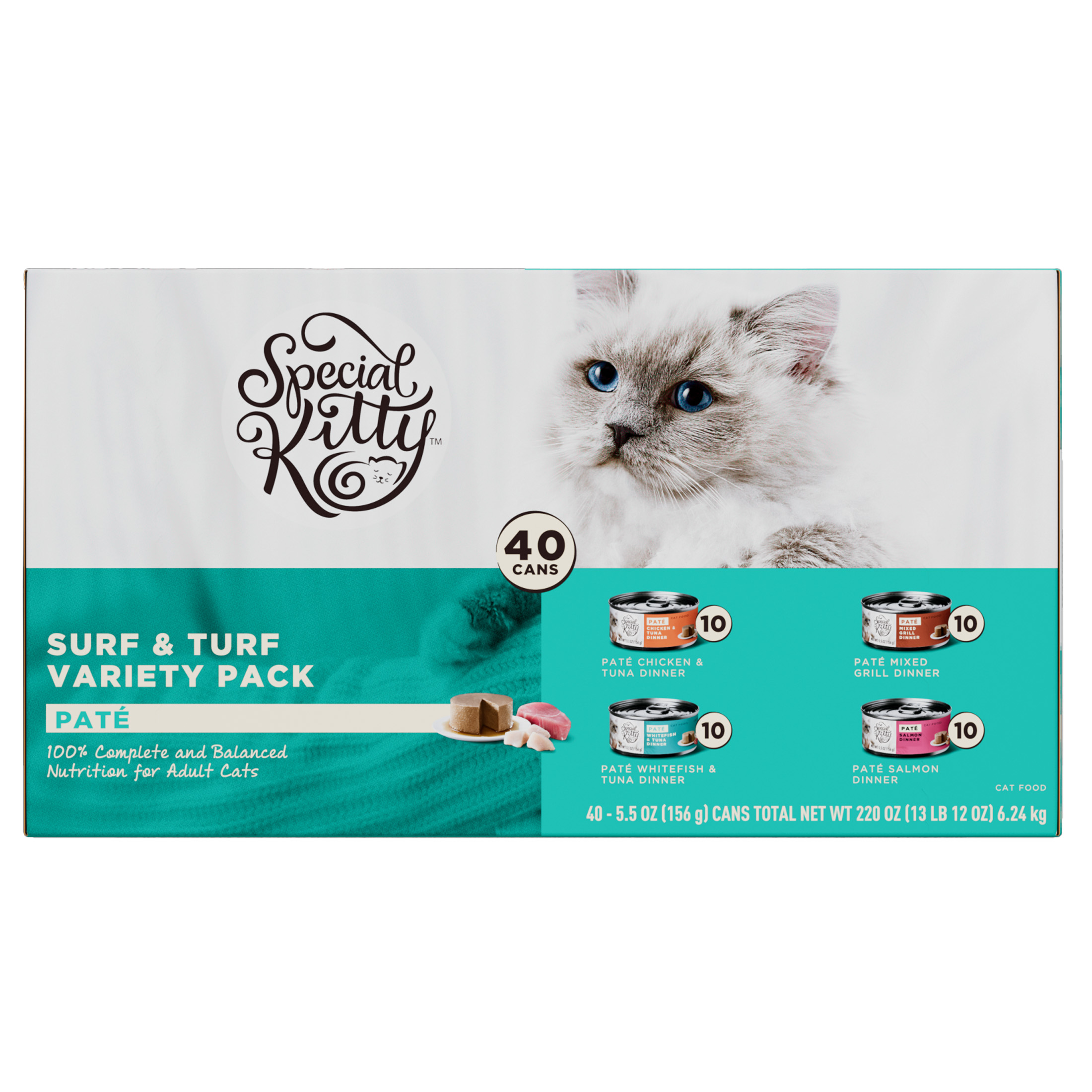 Special Kitty Surf & Turf Pate Wet Cat Food Variety Pack, 5.5 oz Cans, 40 Pack