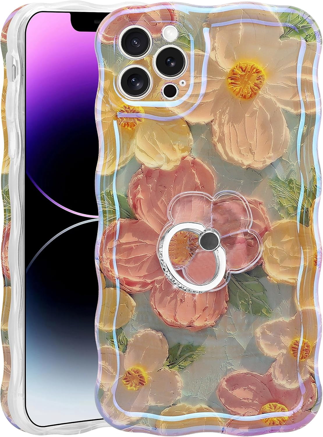 Flower Phone Case for iPhone 15 Pro, Cute Aesthetic Clear Pink