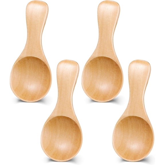 4 Pack Small Wooden Spoons, 3.34" Mini Wood Teaspoons for Honey Jars, Spice, Condiments, and Seasoning, Brown Natural Tiny Spoons for Coffee, Sugar, Jam, and Bath Salts