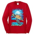 thumbnail image 2 of Swimming Sea Turtle Animal Lover Mens Long Sleeve Shirt, Red, Small, 2 of 3