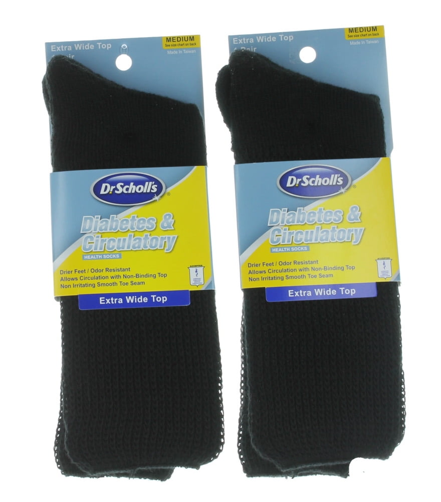 2 Dr. Scholl's Diabetic & Circulatory Extra Wide Top Black Socks Med ...