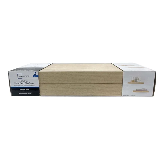 Natural 16.5" Wood Floating Shelves, Set Of 2