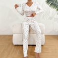thumbnail image 3 of Women's Long Sleeve Long Pants Pajama Set - Outdoor Wear Suitable Loungewear - White Size L, 3 of 5