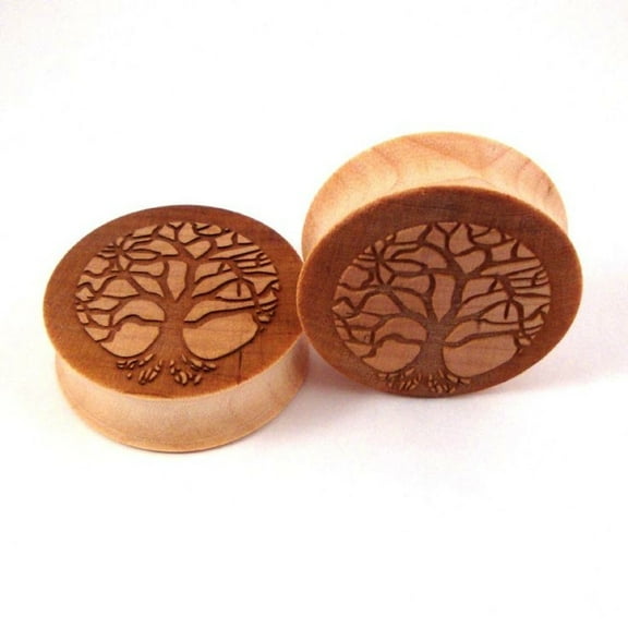 Tree of Life Wood Plugs/Gauges 9/16'' (14MM) 2 Pieces (1 Pair) (A/3/1/4)