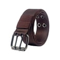 thumbnail image 2 of Nmnitkp Belt Men's Women's Double Prong Buckle Canvas Belt, Adjustable Multi-hole Breathable Nylon Woven Waist Belt for Jeans, Pants, Daily Wear & Outdoor Activities Coffee,Free Size, 2 of 7