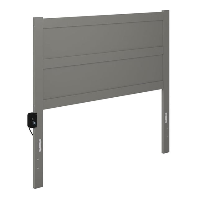 Pemberly Row Tête de Lit Pleine en Bois avec Station de Recharge USB, Gris