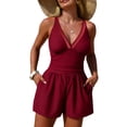 thumbnail image 6 of GEWSEY Womens Romper Swimsuits Summer Beach One Piece Swimwear Sexy Deep V Tummy Control Bathing Suits Fit Romper (Wine, L), 6 of 6