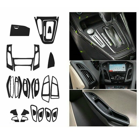 Rooha Cover Trim Car Air Vent Outlet Part Set Vehicle Vinyl Carbon Fiber Black Interior Trim For Ford Focus 2015-2018