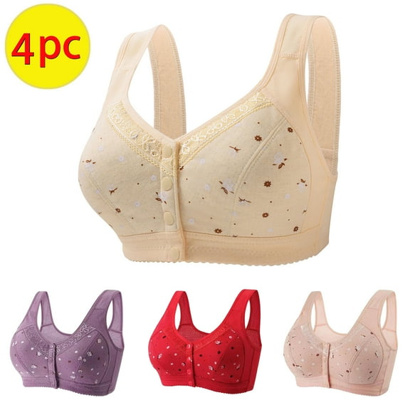 Elvqul Red Womens Bras Plus Size Push up Wireless Comfortable Lace Breathable 4PC Bra