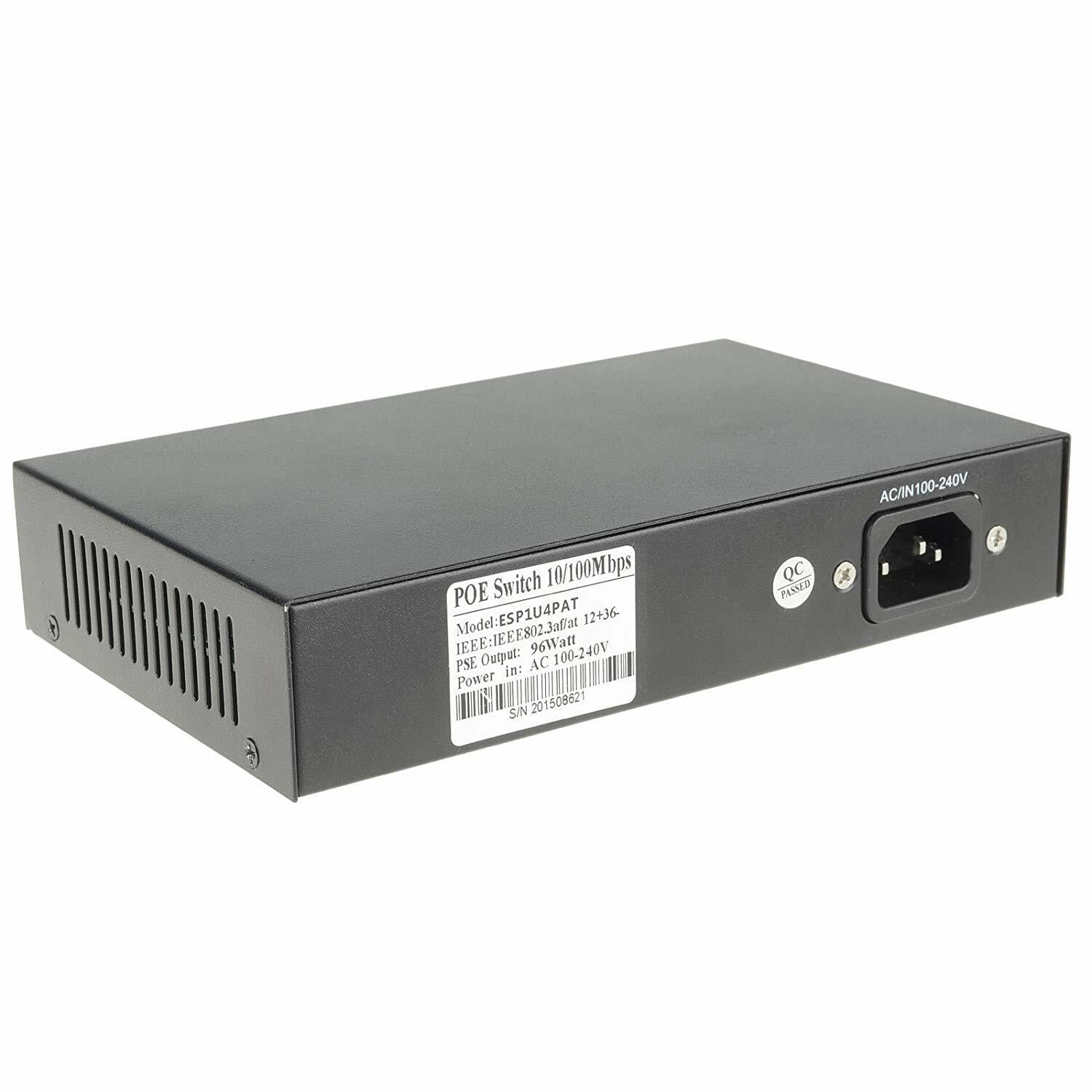 DSLRKIT 96watt 5 Port 4 PoE Switch 802.3af/at Power Over Ethernet Internal Power