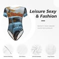 thumbnail image 4 of Saiise Combinaison Courte à Manches Courtes pour Femme, Motif Camion Rustique Vintage d'Automne, Pyjama à Col Rond, Justaucorps Extensible avec Fermeture à Boutons-Pression - Moyen, 4 of 7