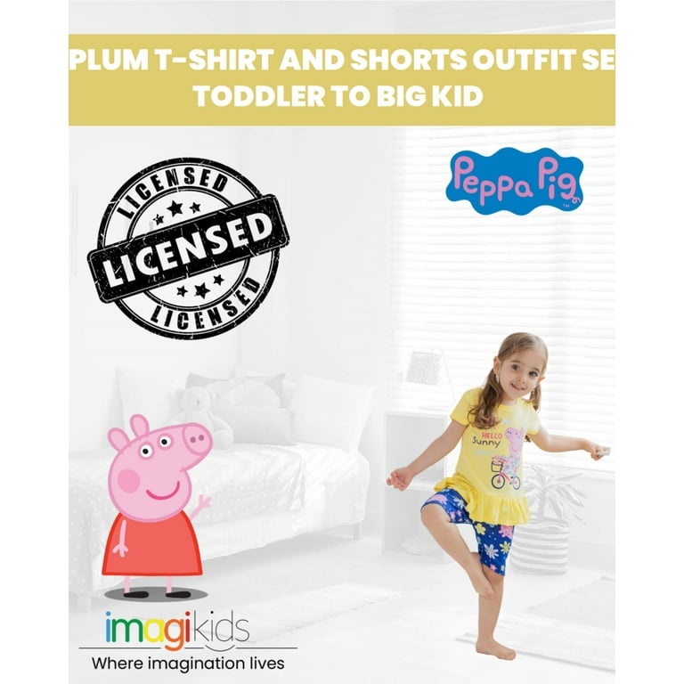 Peppa Pig Big Girls Peplum T Shirt and Shorts Outfit Set Toddler to Big Kid