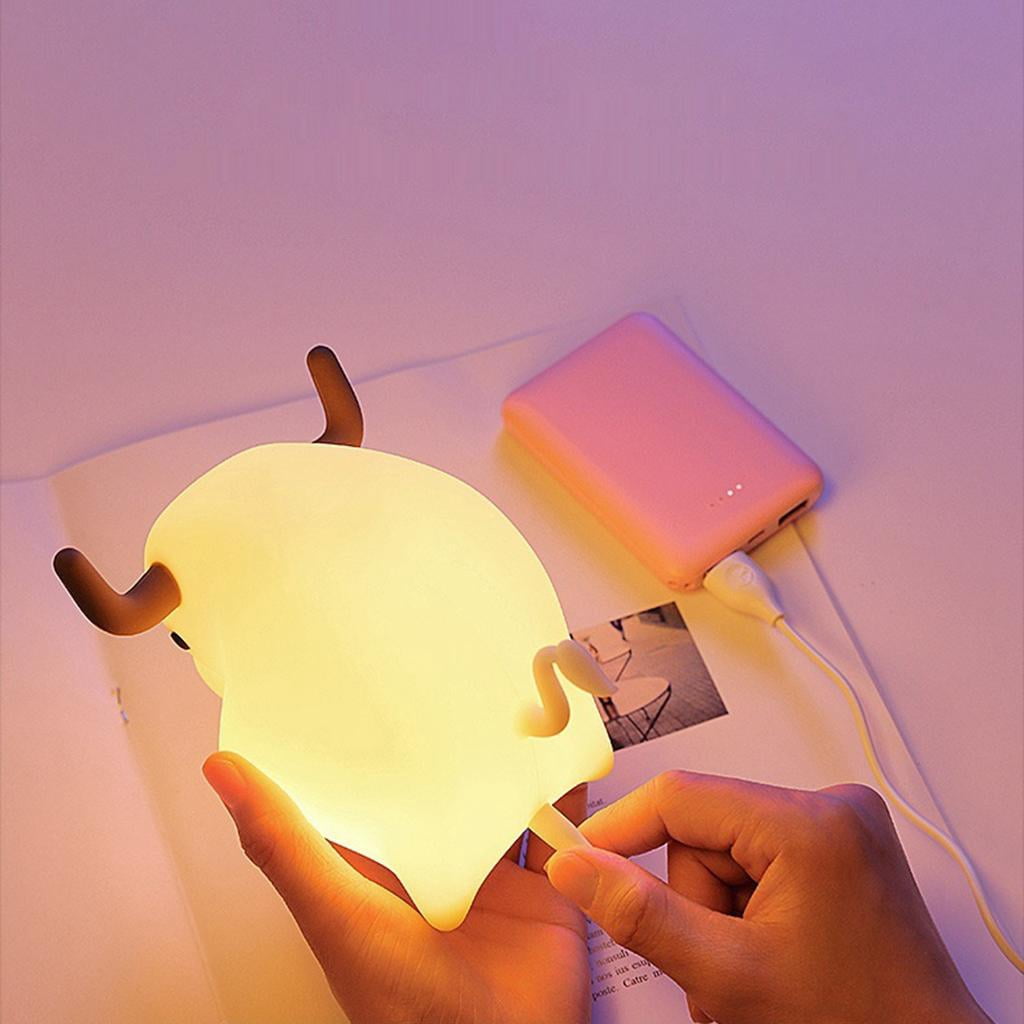 Cow Night Light for Kids Cute Silicone LED Animal Baby Nursery Nightlight Dimming Lamp,Portable USB Rechargeable for Kids Bedroom