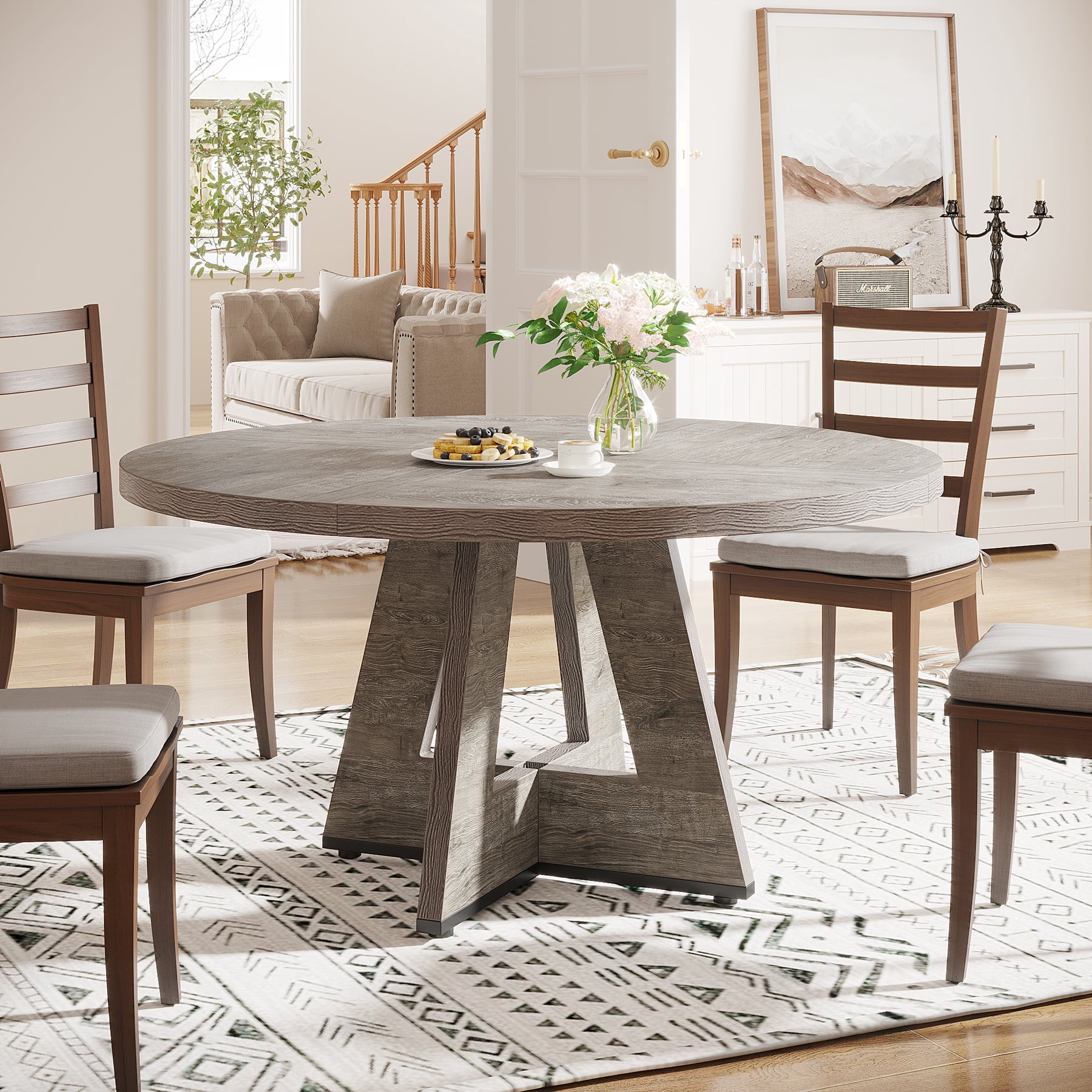 Tribesigns Farmhouse Dining Table for 4 People, 47" Round Wood Dining Table (Chairs Not Included)