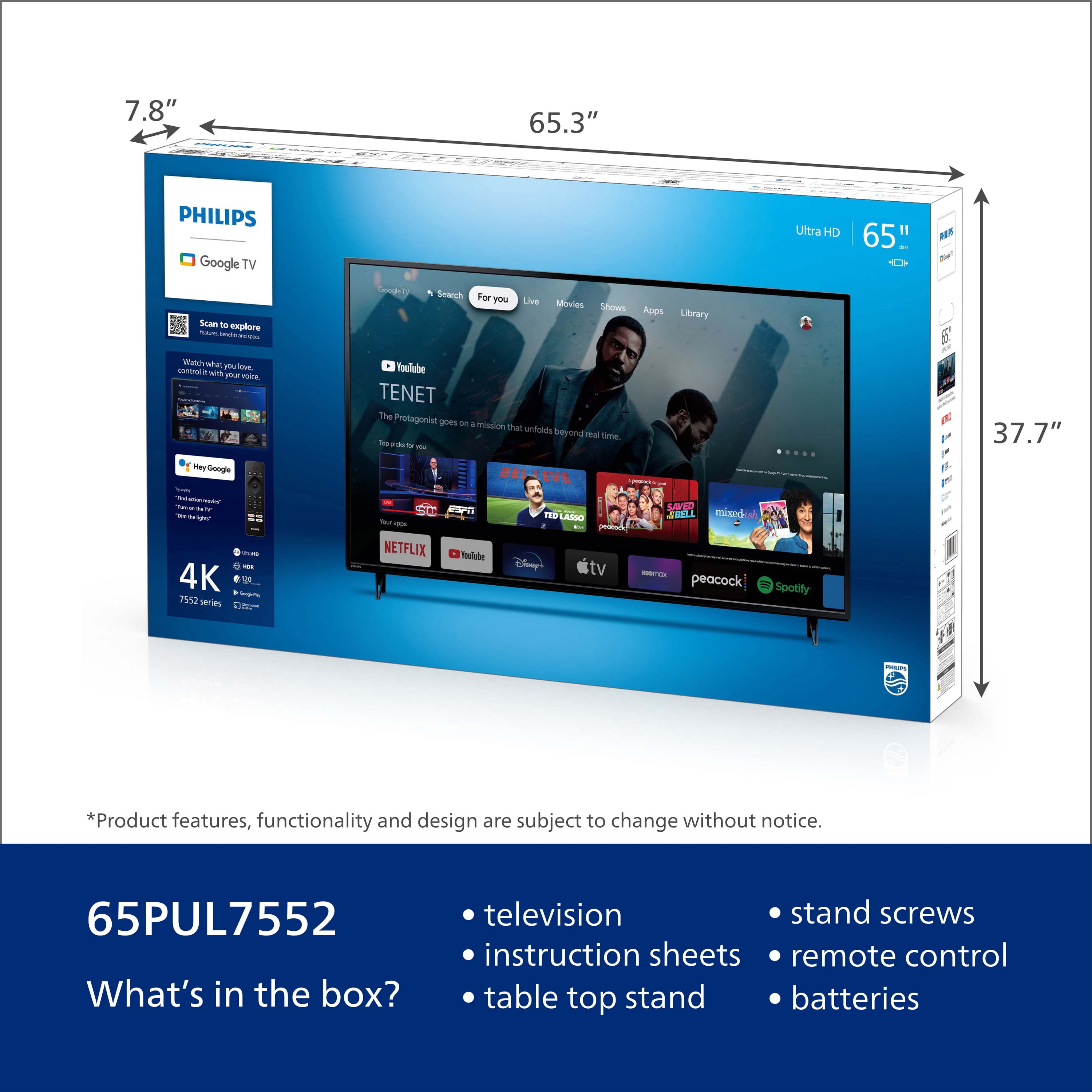 homoseksuel Lige permeabilitet Philips 65" Class 4K Ultra HD (2160p) Google Smart LED Television  (65PUL7552/F7) - Walmart.com