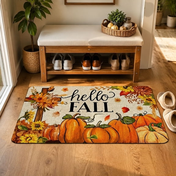 Homellea Vintage Thanksgiving Entry Rug Style A, Fall Harvest Indoor Doormat with Secure Base for Front Door, Kitchen, Living Room, Hallway and Home Decor, Seasonal Home Decoration