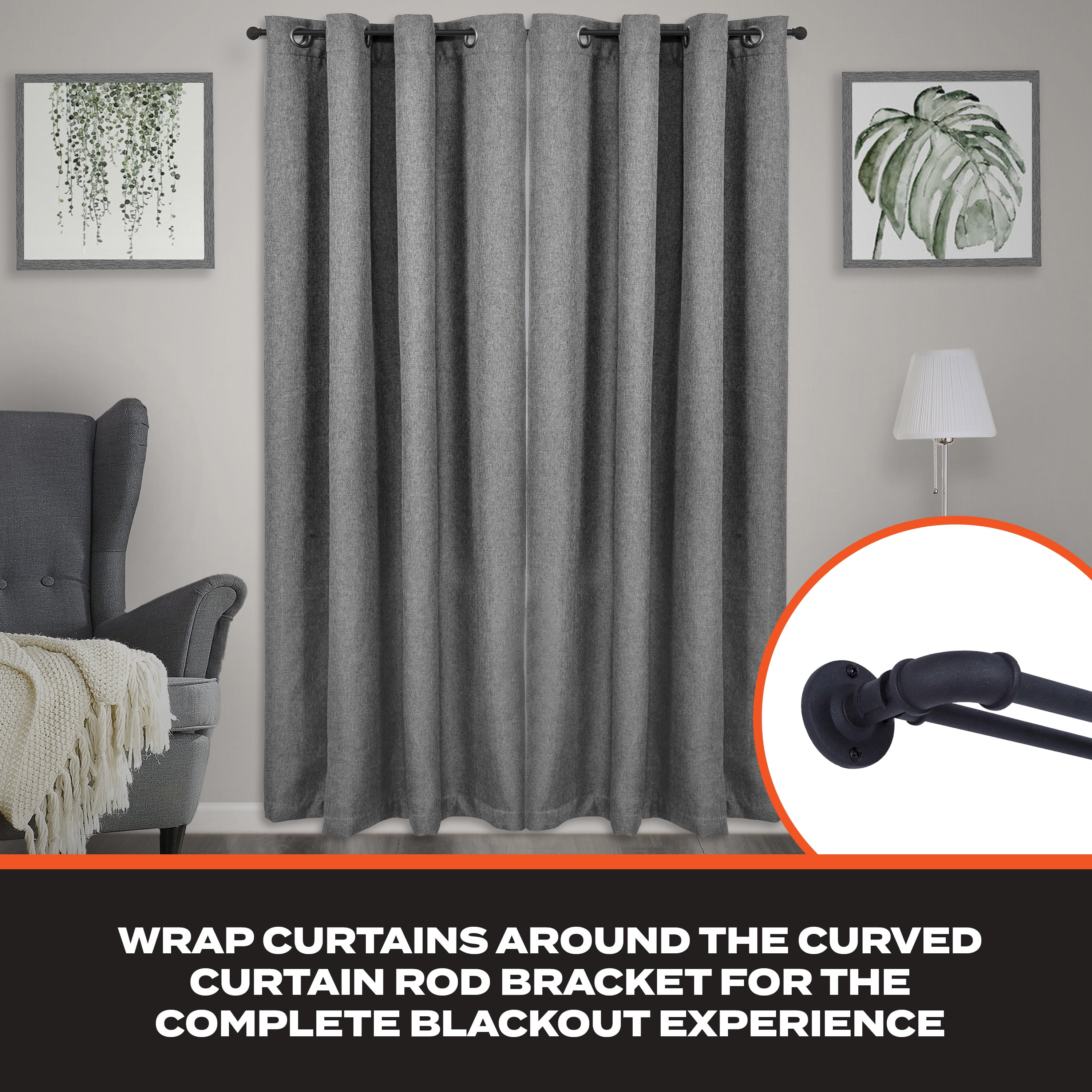 Sun Zero 0.75" Black Adjustable Double Curtain Rod Set, 66"-120"