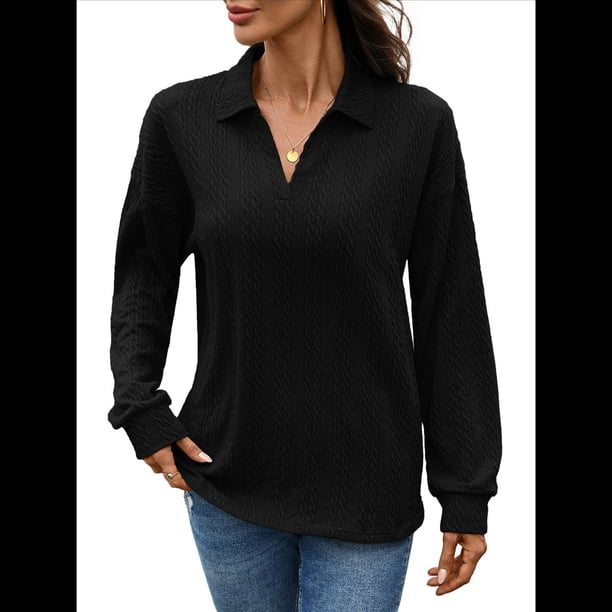 Suéter de Mujer de Color Liso, Otoño e Invierno 2025, con Solapa Holgada y Larga. Negro L