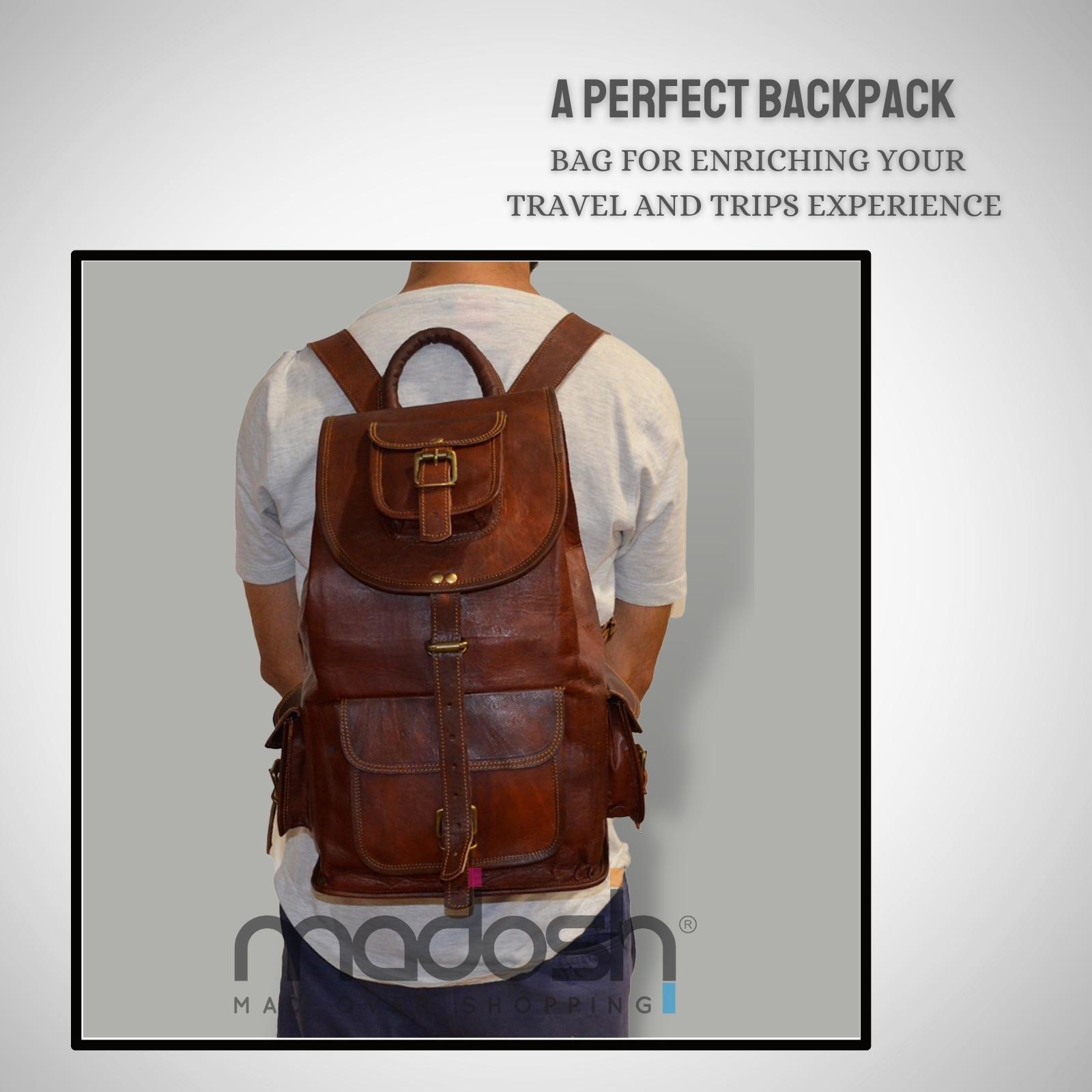 Madosh Genuine Leather Backpacks Hiking Rucksack Brown Camping Daypacks Travel Luggage Bag - image 5 of 6