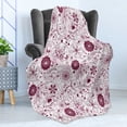 thumbnail image 4 of Floral Soft Flannel Fleece Throw Blanket, Exquisite Floral Inspired Vibrant Toned Branch Blush Baroque Curls Image, Cozy Plush for Indoor and Outdoor Use, 50" x 60", Maroon Rose, by Ambesonne, 4 of 5