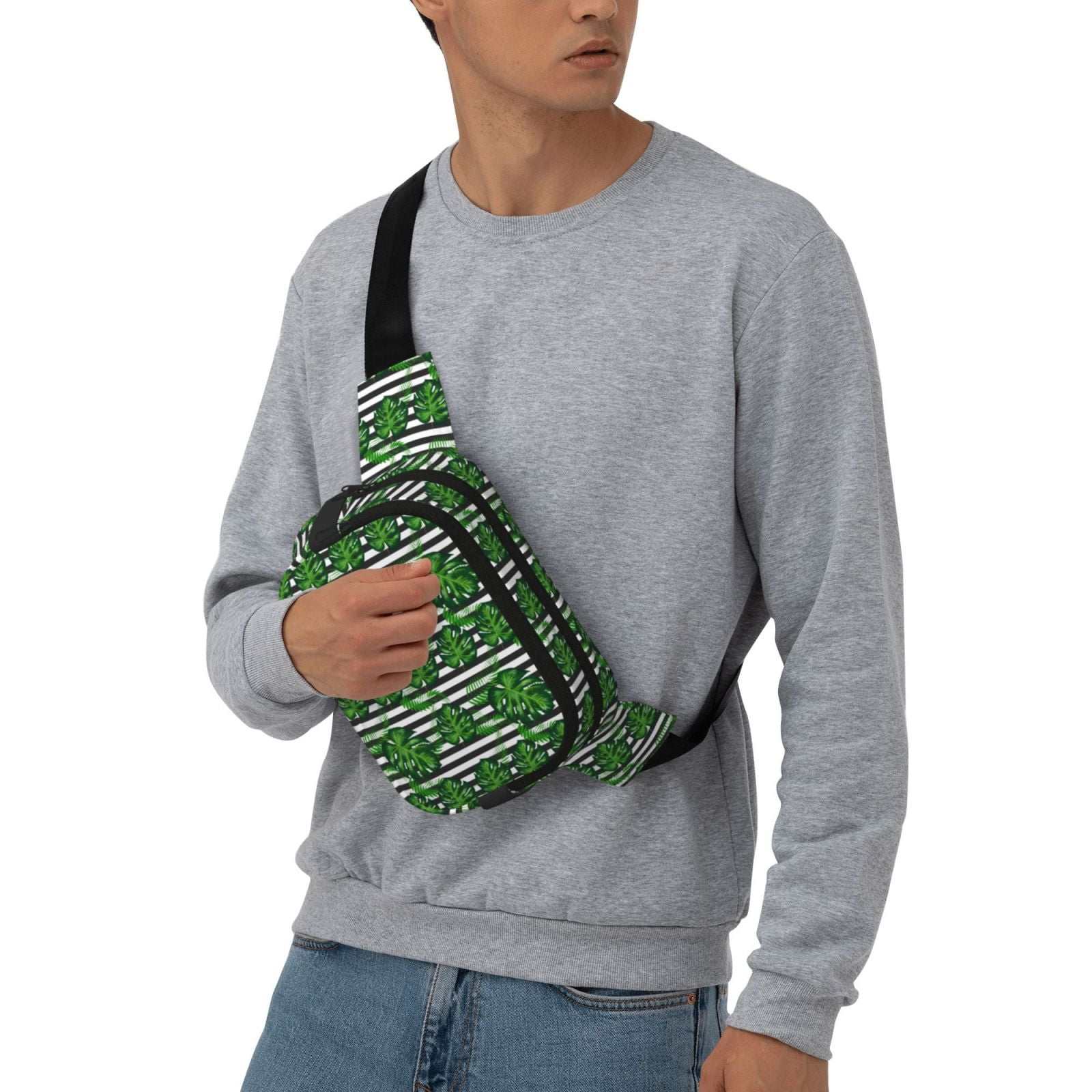 Picia Palm Greenery Print Square Double-Layer Waist Bag Mini Adjustable Waist Belt Bag Exercise Running Travel Hiking