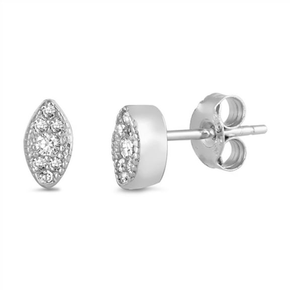 Pave Set Clear CZ Marquise Shape Stud Earring Sterling Silver