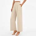 thumbnail image 3 of Happyyee Women's Business Pants High Waisted Straight Wide Leg Suit Pants with Pockets Fashion Office Work Pants ,Beige,S, 3 of 7