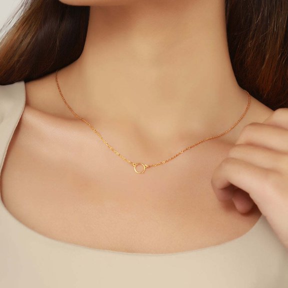 14K Solid Gold Circle Necklace Anniversary Jewelry Gift Minimalist Gold Jewelry.