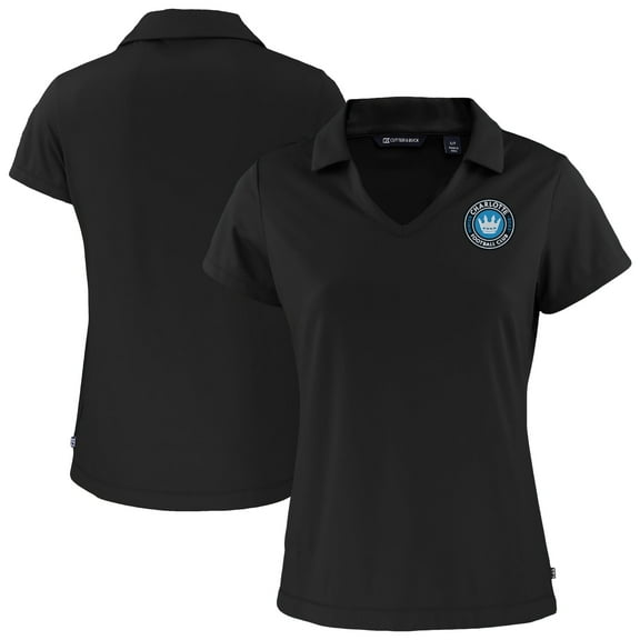 Women's-Cutter & Buck  Black Charlotte FC Daybreak Eco Recycled V-Neck Polo