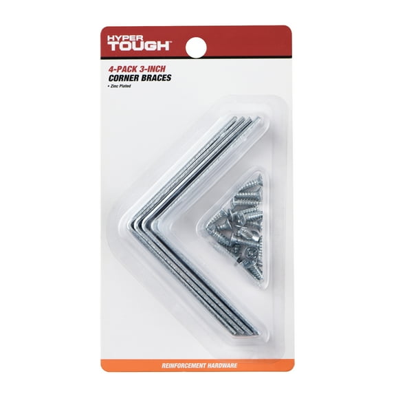 Hyper Tough 3 inch. x 3 inch.Corner Brace, Steel, Zinc Plated (4 Pack)