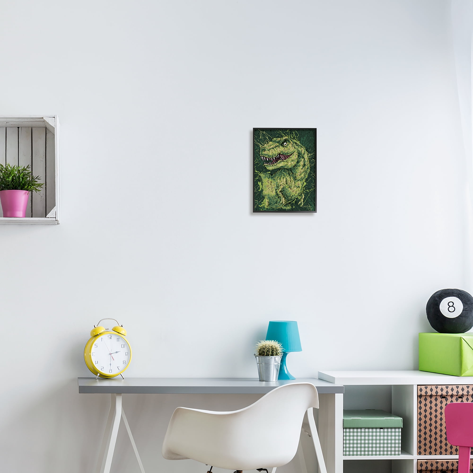 Stupell Industries Green Abstract T-Rex Animals & Insects Painting Black Framed Art Print Wall Art, 11 x 14