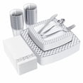 thumbnail image 2 of FOCUSLINE 175 Piece Silver Dinnerware Set for 25 Guests- Square Plastic Plates with Diamond- Including Disposable 25 Dinner Plates, 25 Dessert Plates, 25 Napkins, 25 Cups, 25 Silverware Set, 2 of 4
