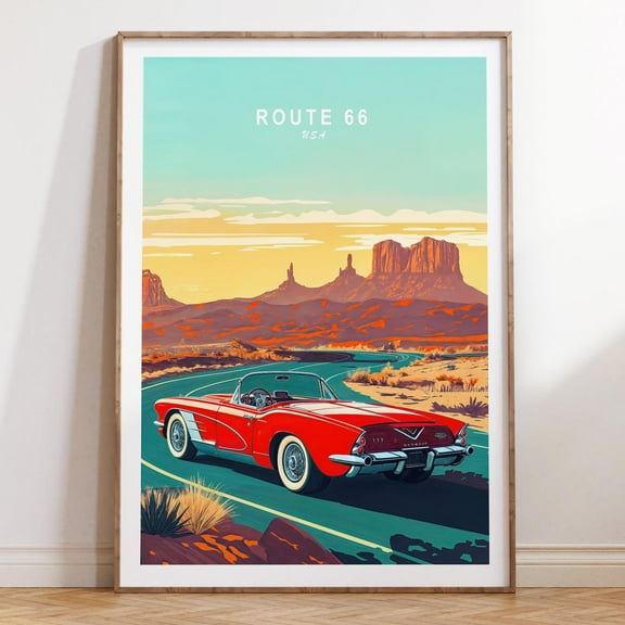 Kna Prints - 1 Pc Poster Route 66 Usa , Usa Travel Wall Art, Main Street Usa Artwork, House Warming Gifts, Travel Gifts, Home Decor, UNFRAMED-8x12