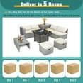 thumbnail image 3 of Topbuy 9 Pieces Outdoor Patio Furniture Set w/ 32-Inch Propane Fire Pit Table PE Wicker Sectional Sofa Set with Storage Box and Cushions Off White, 3 of 9