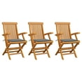 thumbnail image 1 of vidaXL Garden Chairs with Grey Cushions 3 pcs Solid Teak Wood, 1 of 5